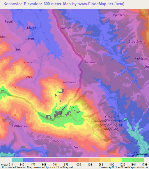 Koshovice,Albania Elevation Map