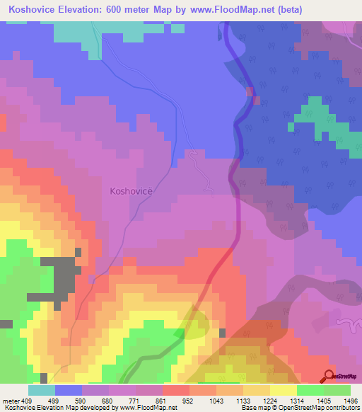 Koshovice,Albania Elevation Map