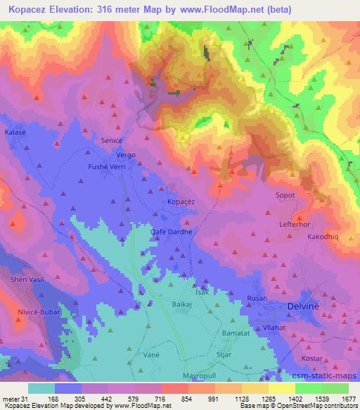 Kopacez,Albania Elevation Map