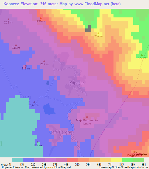 Kopacez,Albania Elevation Map