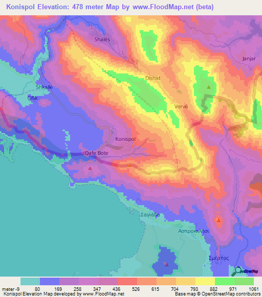 Konispol,Albania Elevation Map