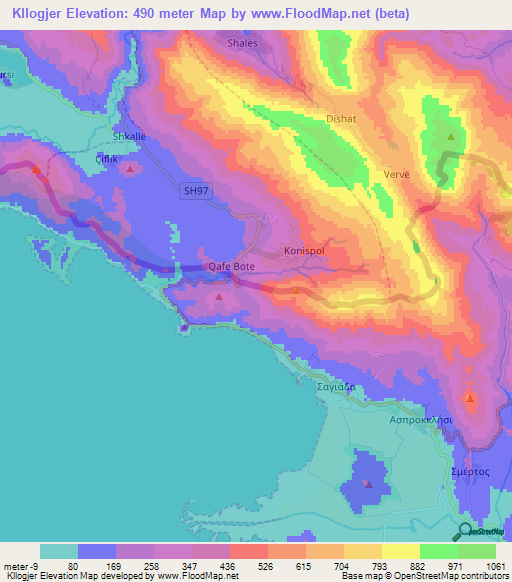 Kllogjer,Albania Elevation Map