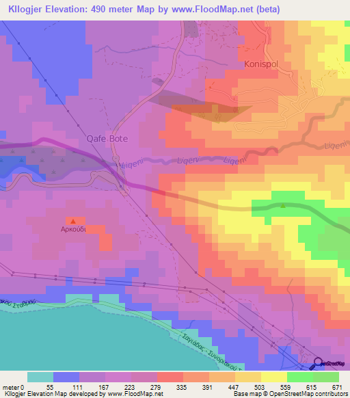 Kllogjer,Albania Elevation Map