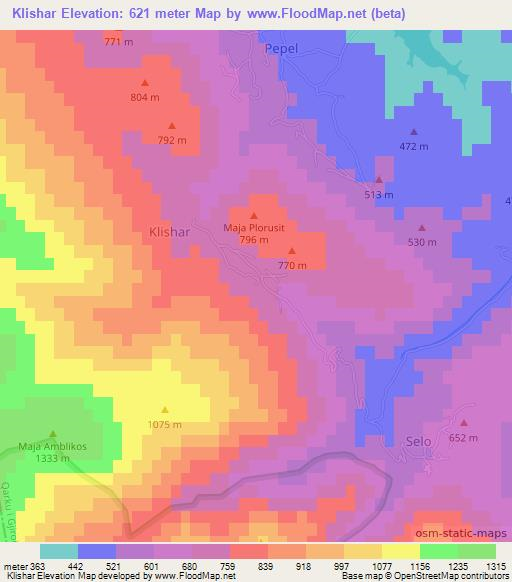 Klishar,Albania Elevation Map