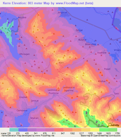 Kerre,Albania Elevation Map