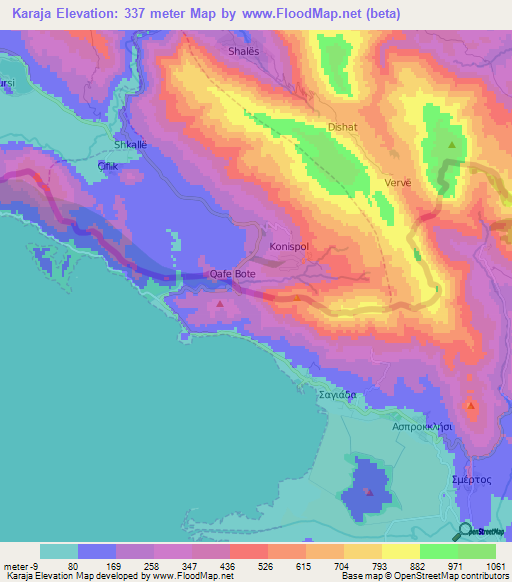 Karaja,Albania Elevation Map