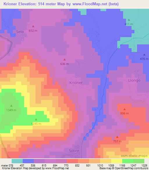 Krioner,Albania Elevation Map