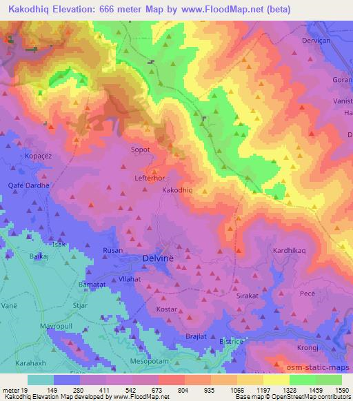 Kakodhiq,Albania Elevation Map