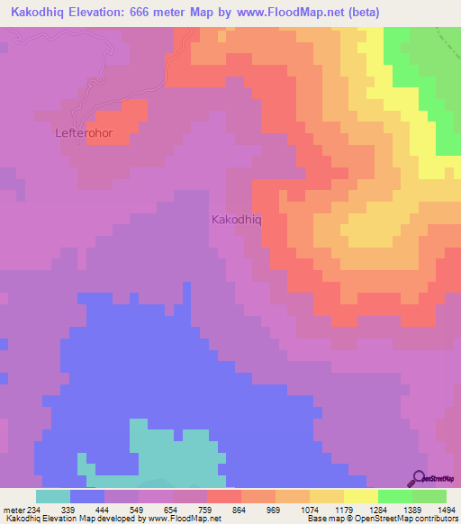 Kakodhiq,Albania Elevation Map