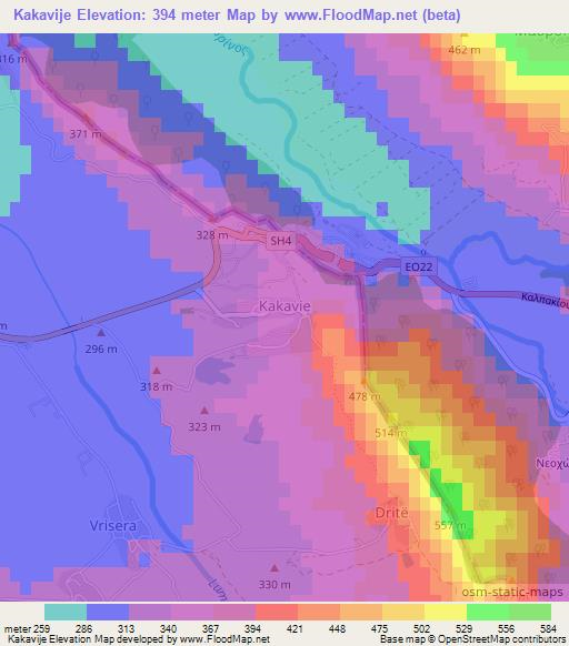 Kakavije,Albania Elevation Map