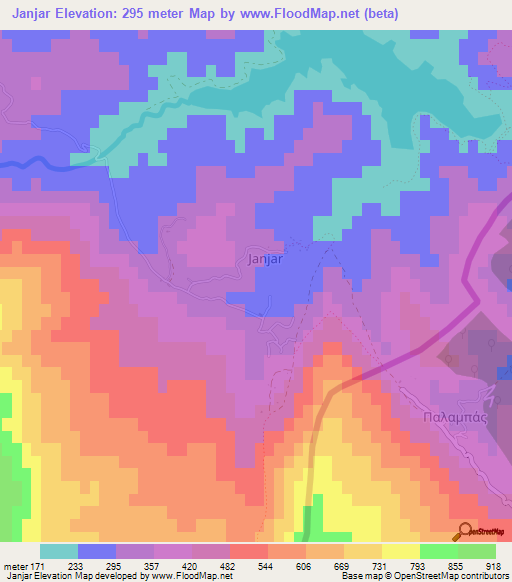 Janjar,Albania Elevation Map