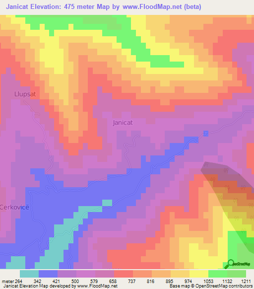 Janicat,Albania Elevation Map