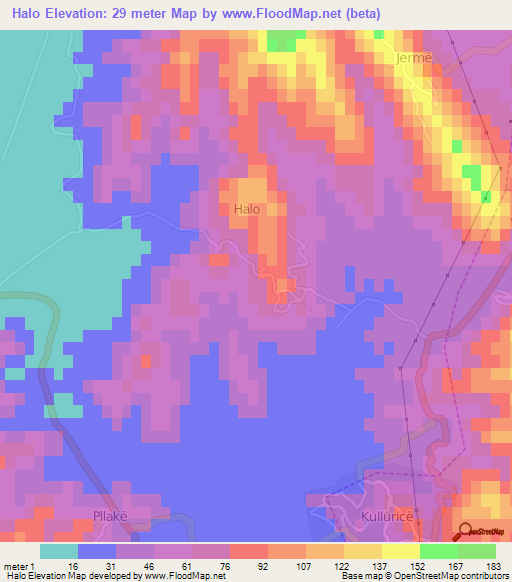 Halo,Albania Elevation Map