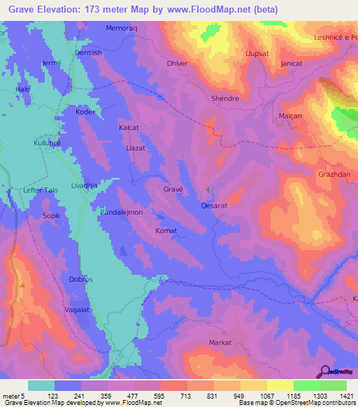 Grave,Albania Elevation Map