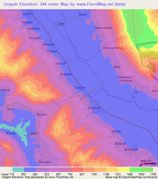 Grapsh,Albania Elevation Map