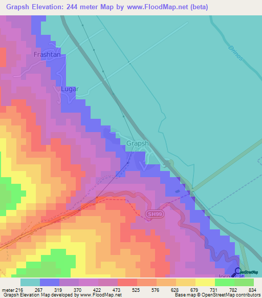 Grapsh,Albania Elevation Map