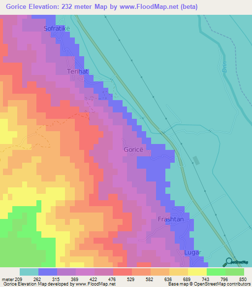 Gorice,Albania Elevation Map