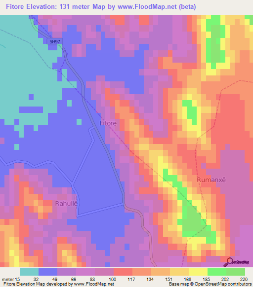 Fitore,Albania Elevation Map