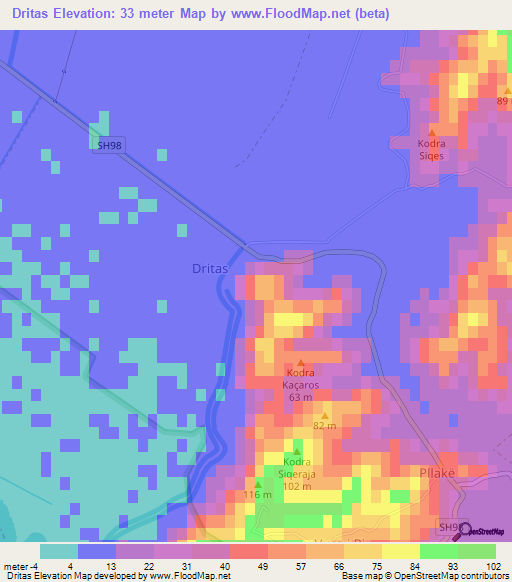 Dritas,Albania Elevation Map