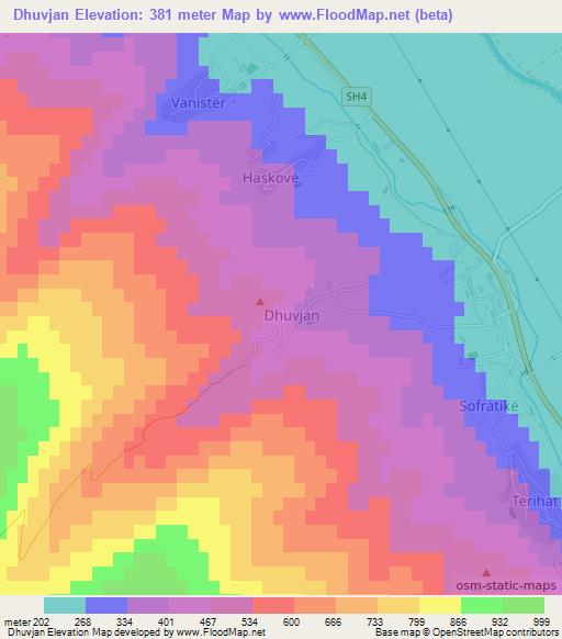 Dhuvjan,Albania Elevation Map