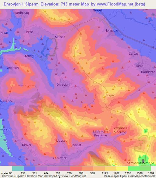 Dhrovjan i Siperm,Albania Elevation Map