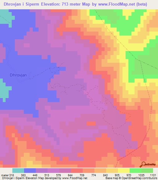 Dhrovjan i Siperm,Albania Elevation Map