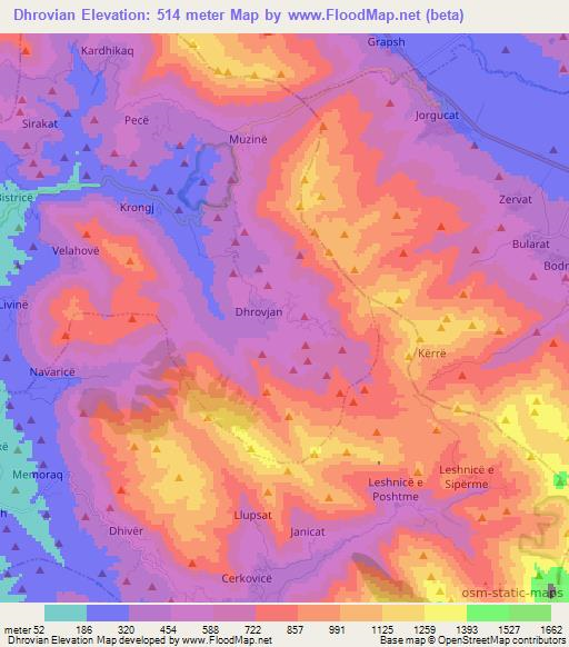 Dhrovian,Albania Elevation Map