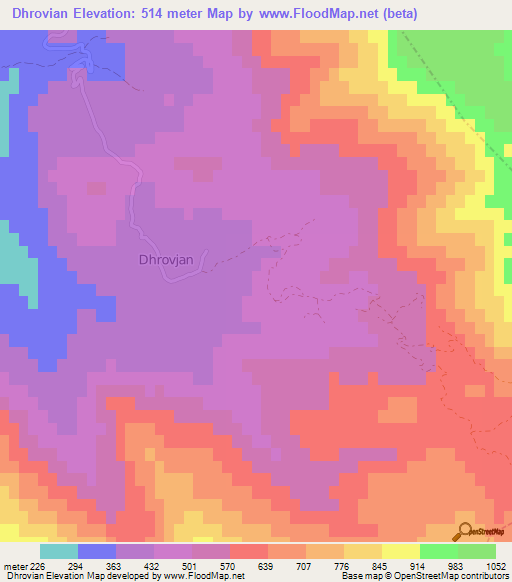 Dhrovian,Albania Elevation Map