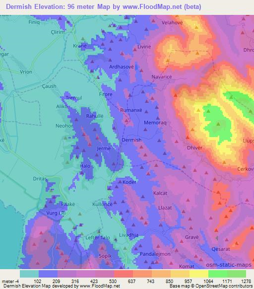 Dermish,Albania Elevation Map