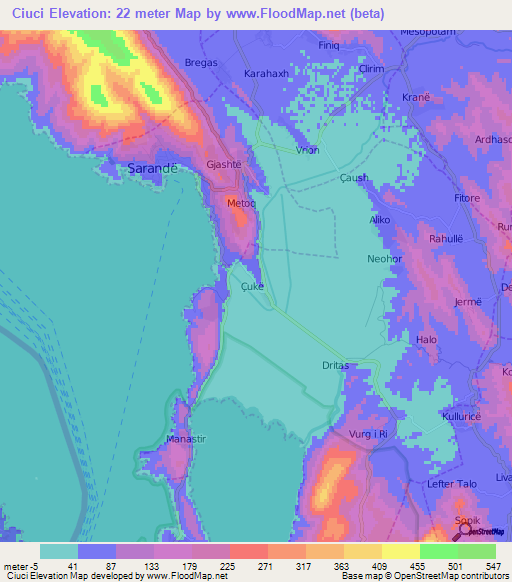 Ciuci,Albania Elevation Map