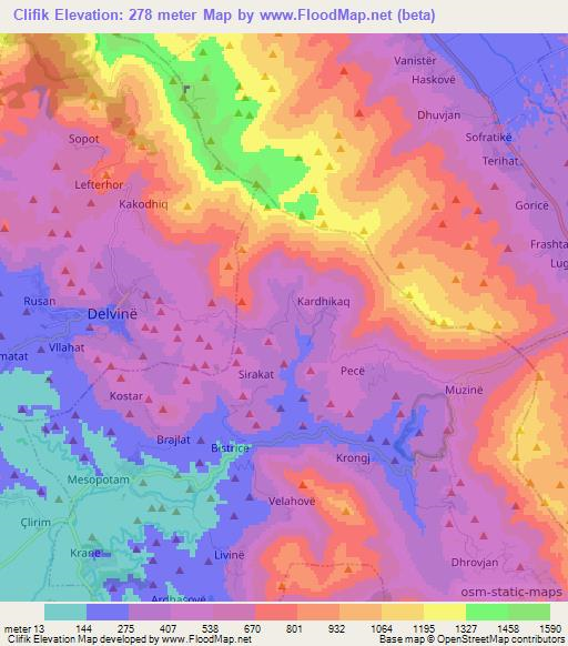 Clifik,Albania Elevation Map