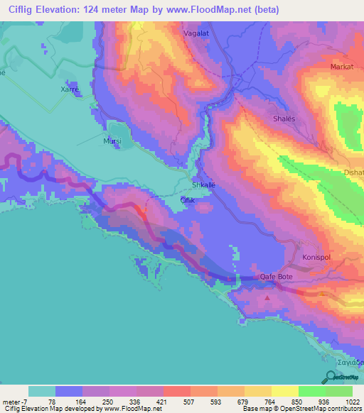 Ciflig,Albania Elevation Map