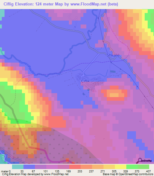 Ciflig,Albania Elevation Map