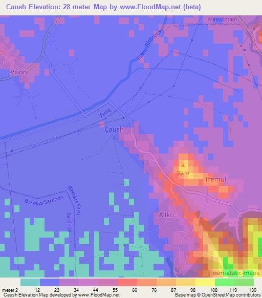 Caush,Albania Elevation Map