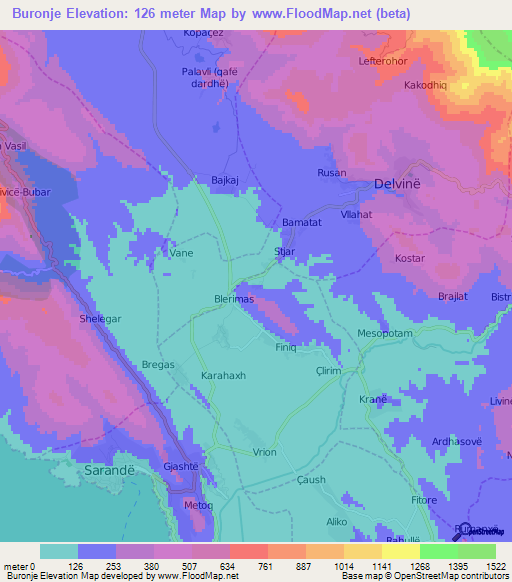 Buronje,Albania Elevation Map