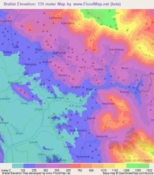 Brailat,Albania Elevation Map