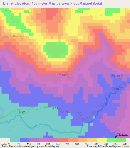 Brailat,Albania Elevation Map