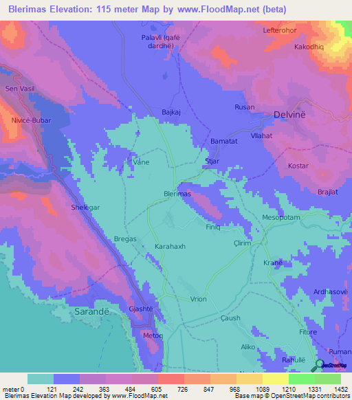 Blerimas,Albania Elevation Map