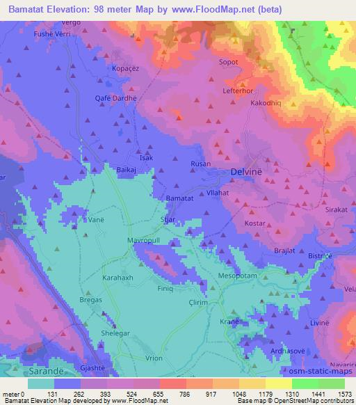 Bamatat,Albania Elevation Map