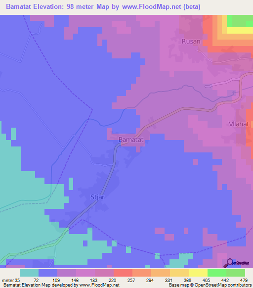 Bamatat,Albania Elevation Map