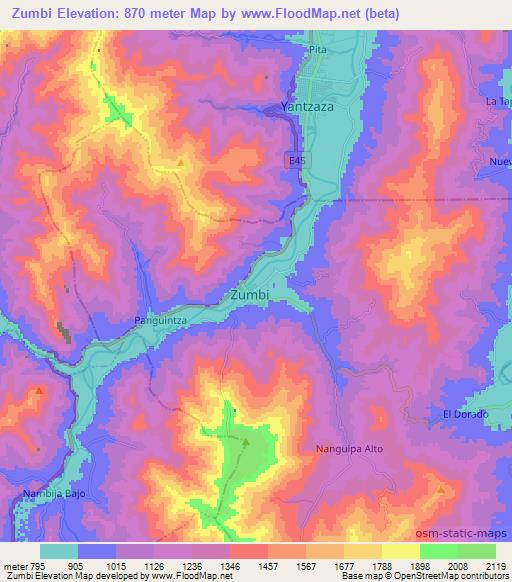 Zumbi,Ecuador Elevation Map