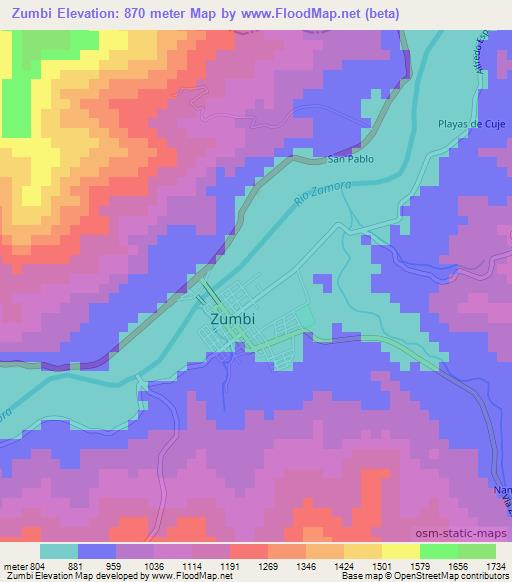 Zumbi,Ecuador Elevation Map