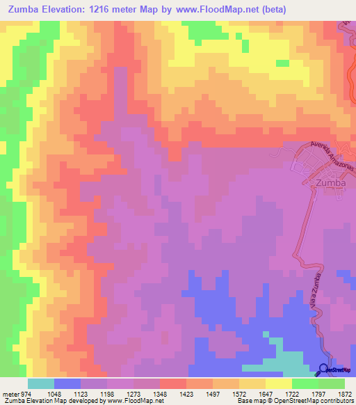 Zumba,Ecuador Elevation Map