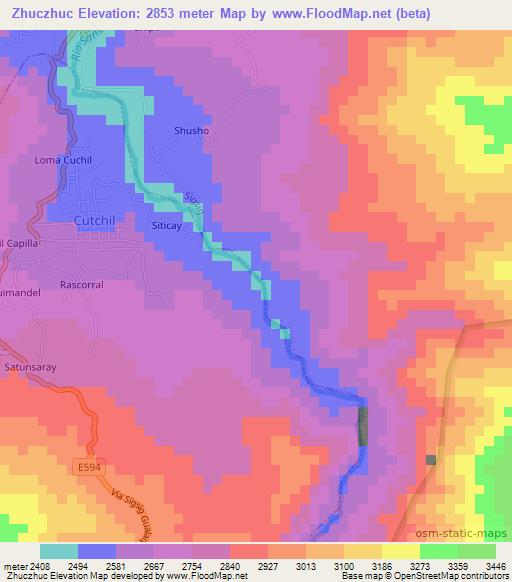 Zhuczhuc,Ecuador Elevation Map