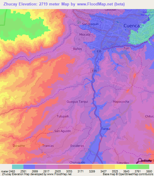 Zhucay,Ecuador Elevation Map