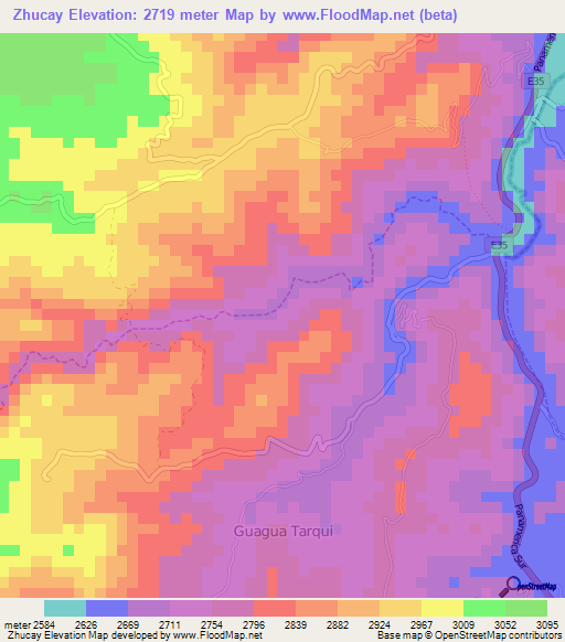 Zhucay,Ecuador Elevation Map