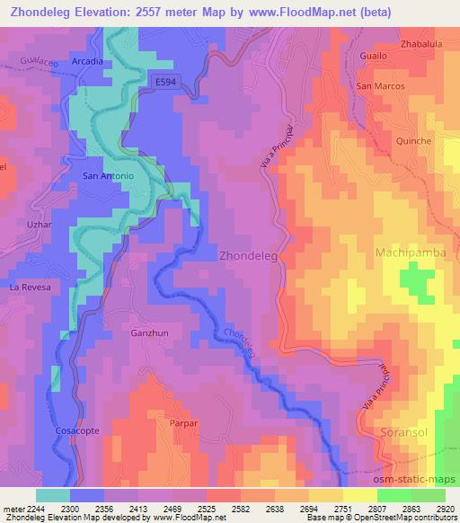 Zhondeleg,Ecuador Elevation Map