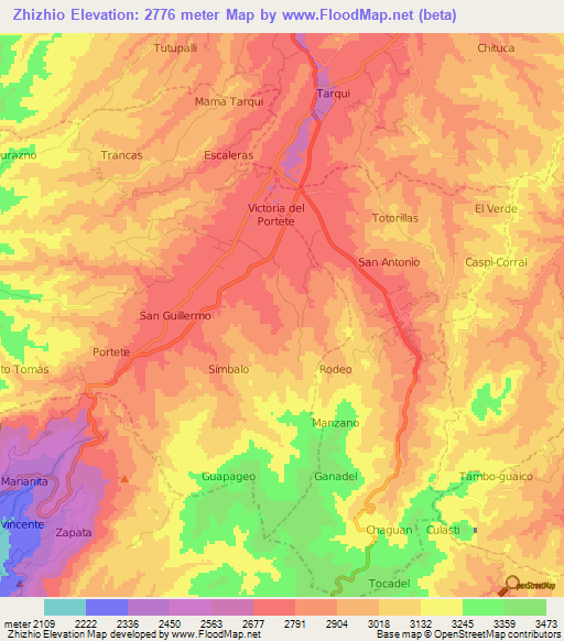 Zhizhio,Ecuador Elevation Map