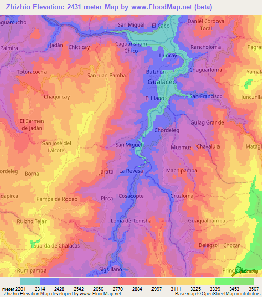 Zhizhio,Ecuador Elevation Map