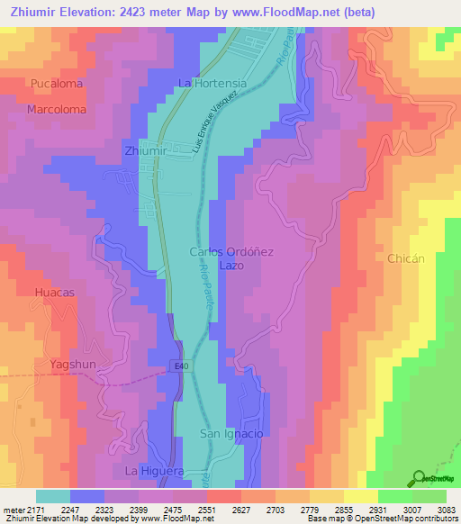 Zhiumir,Ecuador Elevation Map